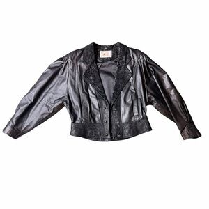 Marcus Adler   Black Leather Button Jacket Vintage